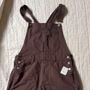Free People Brown Short Overalls